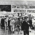 Protestos contra a política africana do governo português durante a visita oficial de Marcello Caetano a Londres em 1973, após a denúncia do massacre de Wiriyamu feita pelo padre inglês Adrian Hastings no jornal Times.